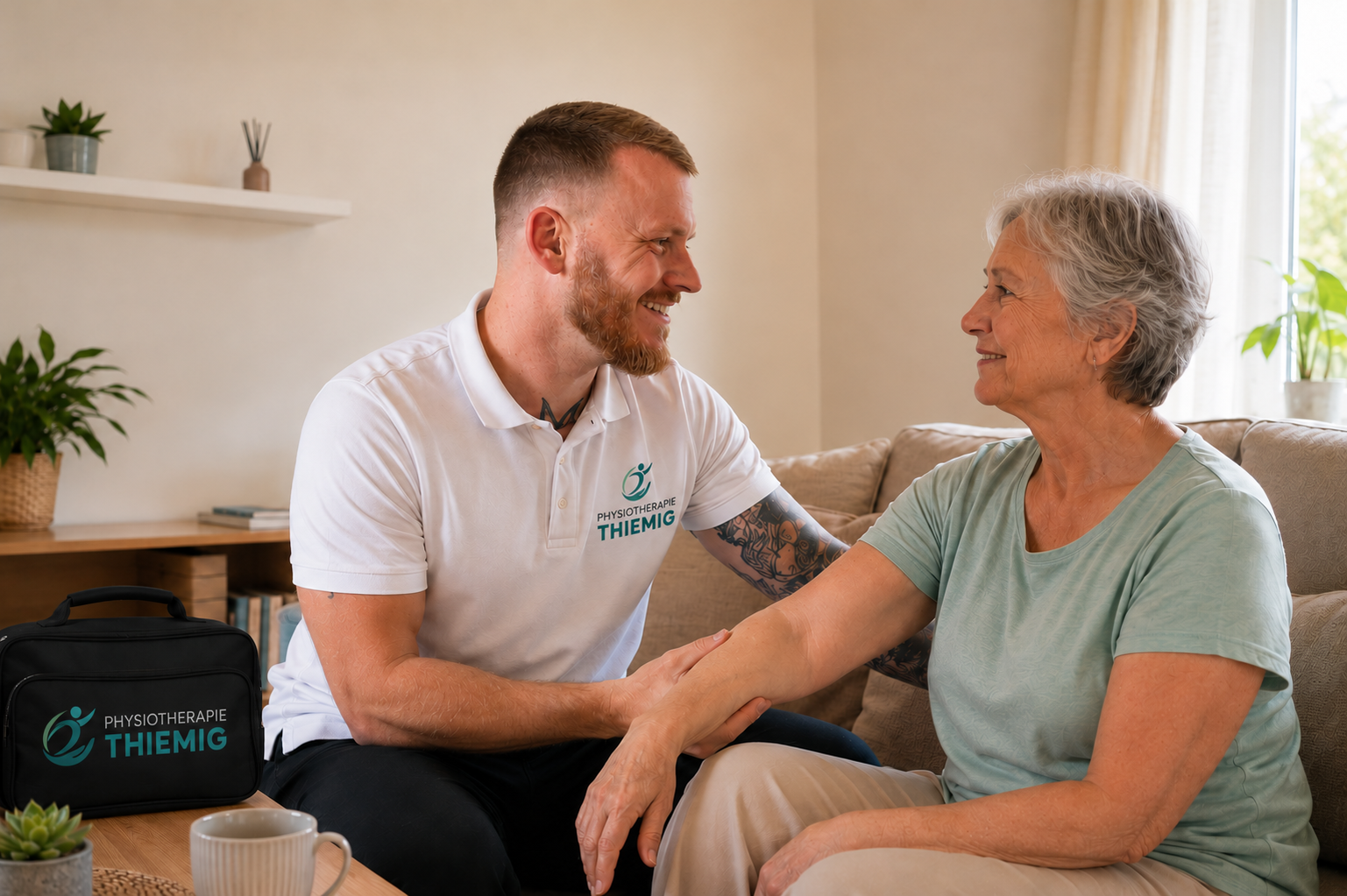 Julian Thiemig behandelt eine Patientin bei ihr zu Hause